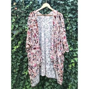 Floral Velvet Burnout Kimono - One Size Fits All
